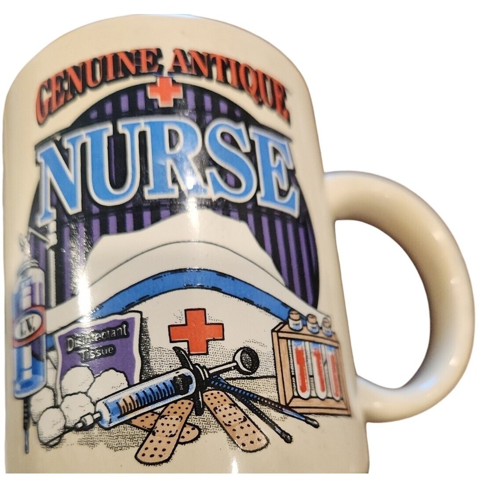 Vintage 1996 Genuine Antique Nurse Coffee Mug Laid Back Ent Medical Gift Cream